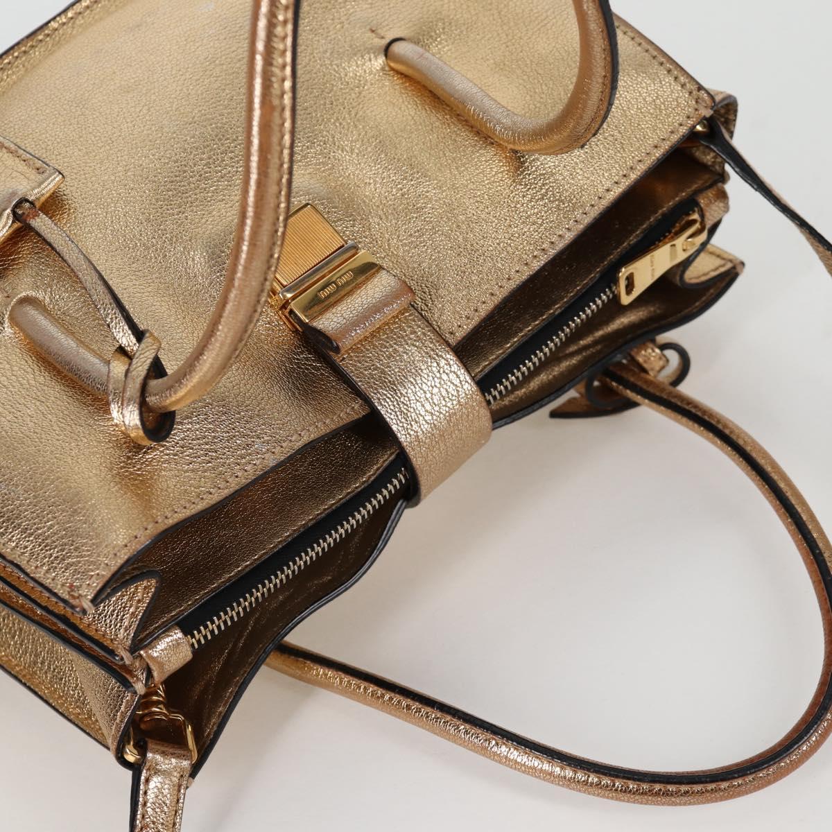 Miu Miu Hand Bag Leather 2way Gold Auth 135307