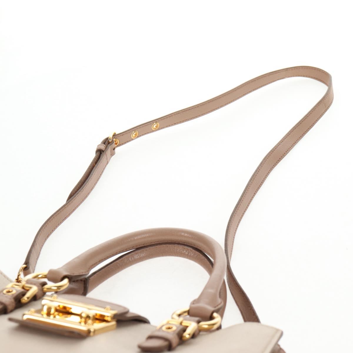 Miu Miu Hand Bag Leather 2way Beige Gold Auth 135311V