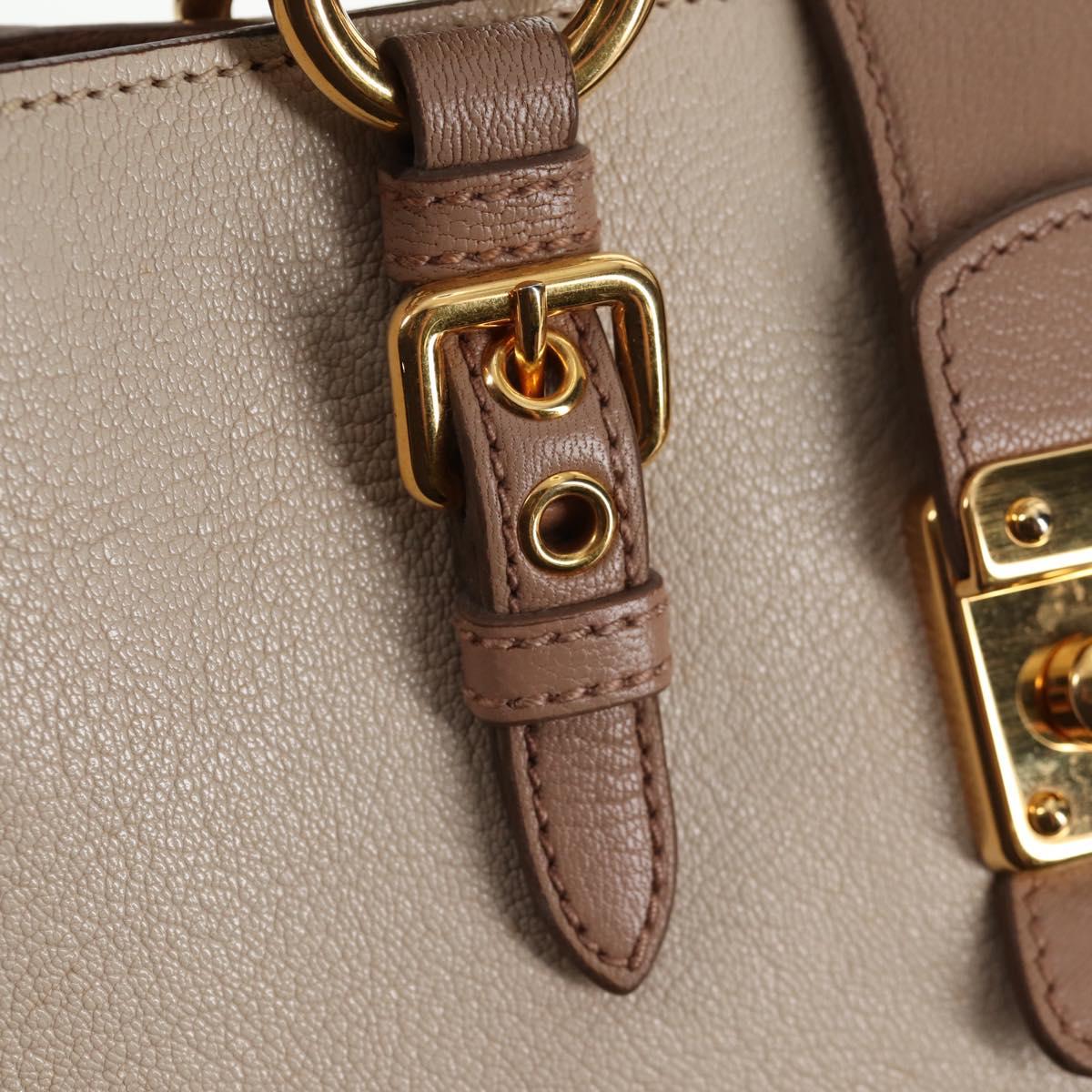 Miu Miu Hand Bag Leather 2way Beige Gold Auth 135311V