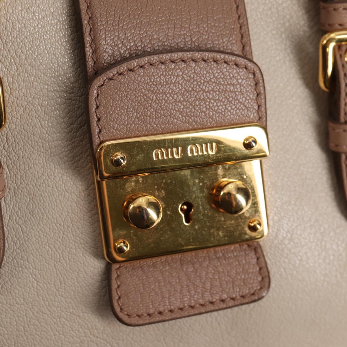 Miu Miu Hand Bag Leather 2way Beige Gold Auth 135311V