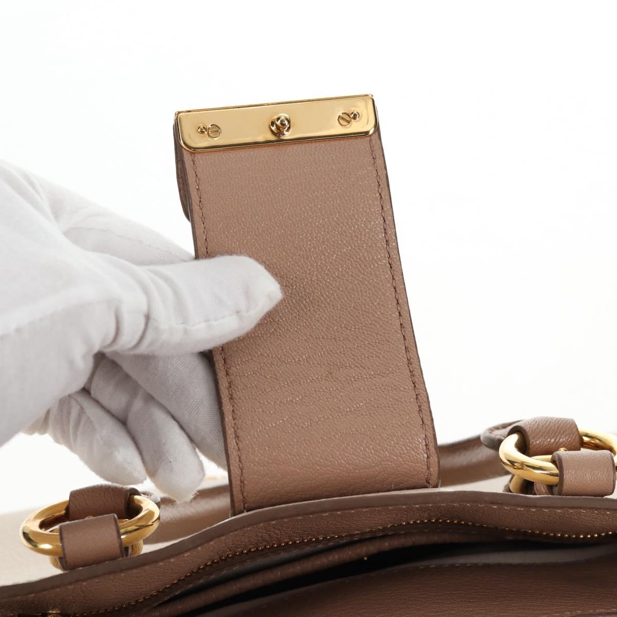 Miu Miu Hand Bag Leather 2way Beige Gold Auth 135311V
