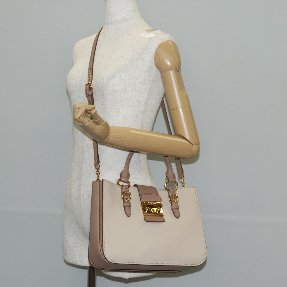 Miu Miu Hand Bag Leather 2way Beige Gold Auth 135311V