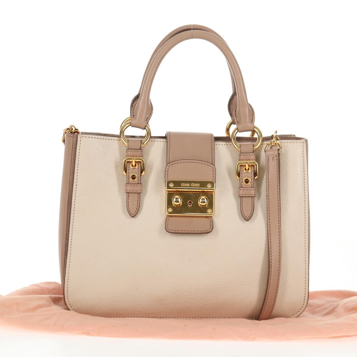 Miu Miu Hand Bag Leather 2way Beige Gold Auth 135311V
