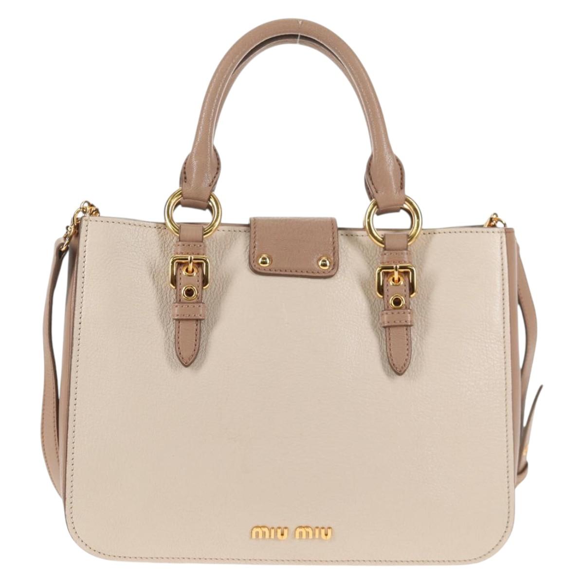 Miu Miu Hand Bag Leather 2way Beige Gold Auth 135311V