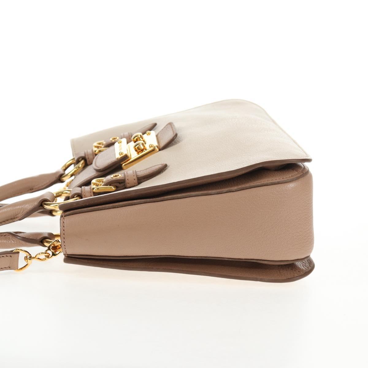 Miu Miu Hand Bag Leather 2way Beige Gold Auth 135311V