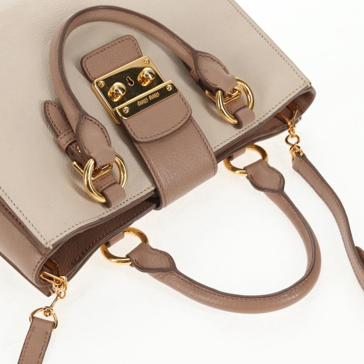Miu Miu Hand Bag Leather 2way Beige Gold Auth 135311V
