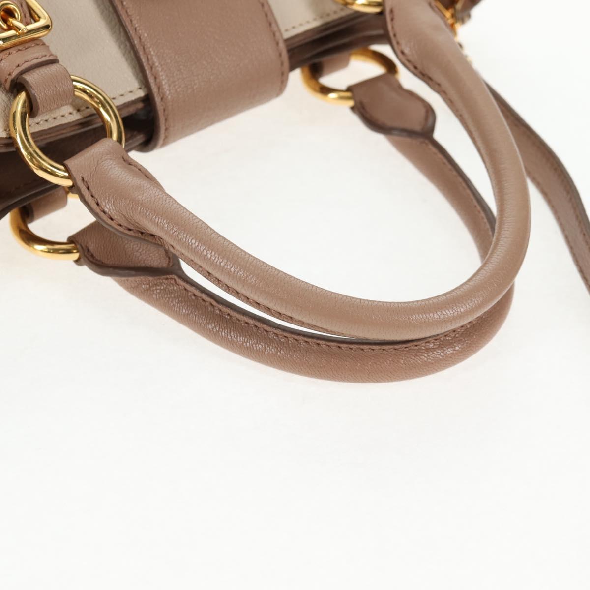 Miu Miu Hand Bag Leather 2way Beige Gold Auth 135311V
