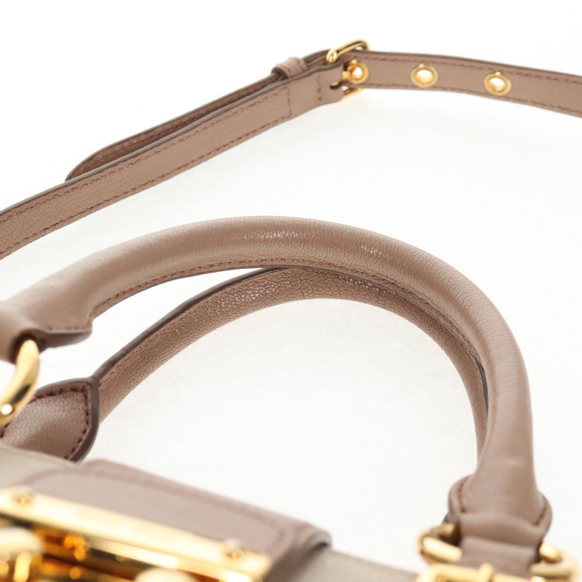 Miu Miu Hand Bag Leather 2way Beige Gold Auth 135311V
