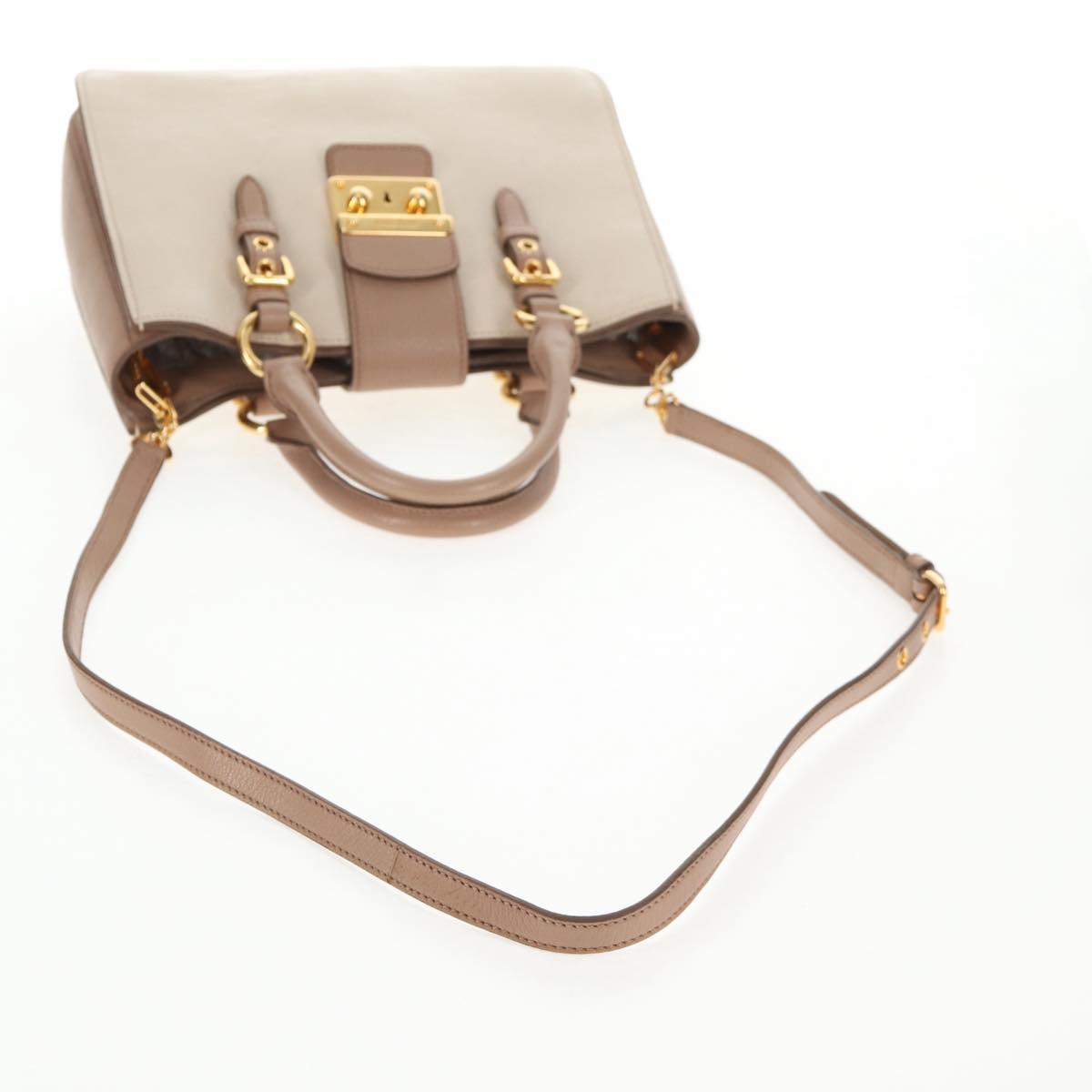 Miu Miu Hand Bag Leather 2way Beige Gold Auth 135311V