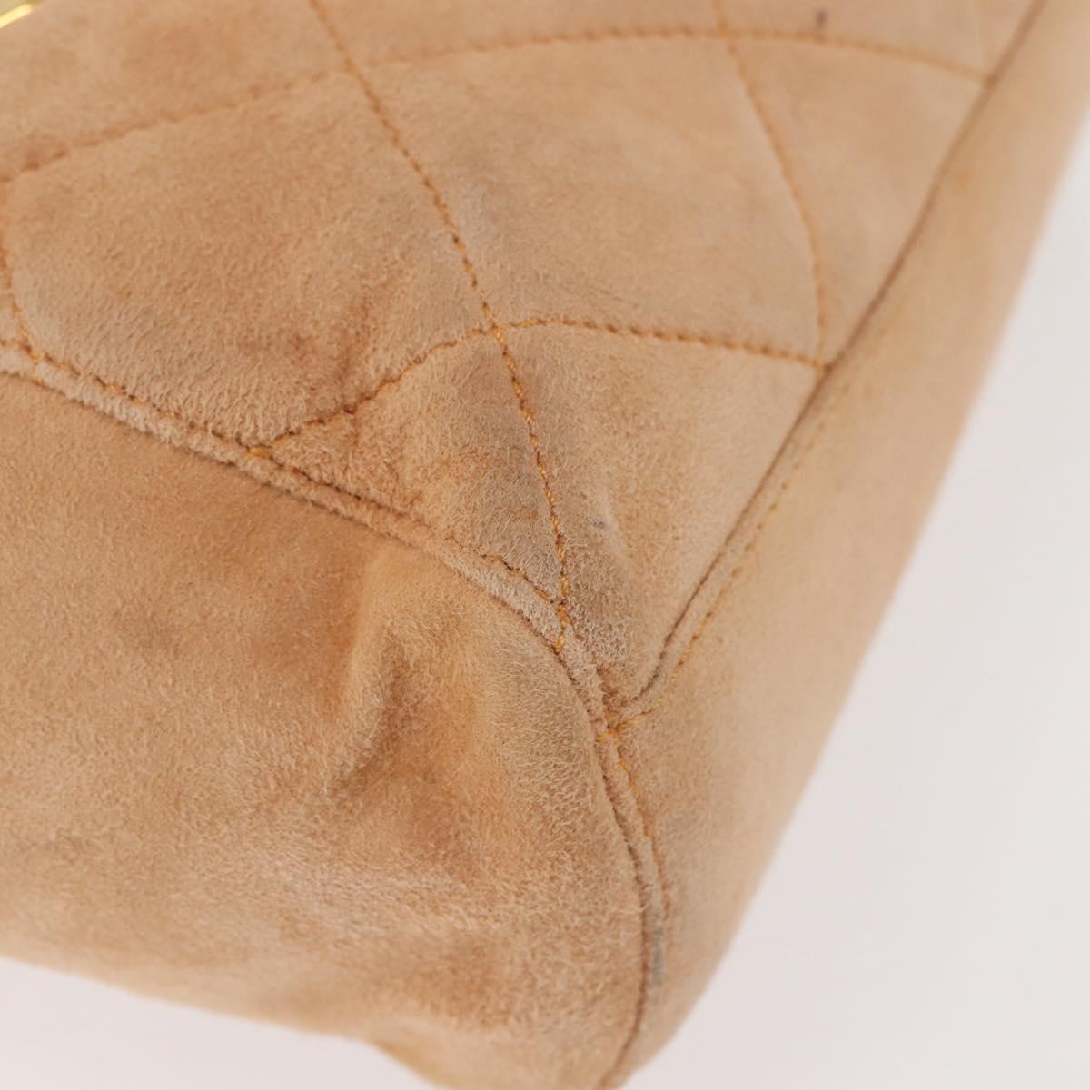 PRADA Chain Shoulder Bag Suede Beige Gold Auth 135314