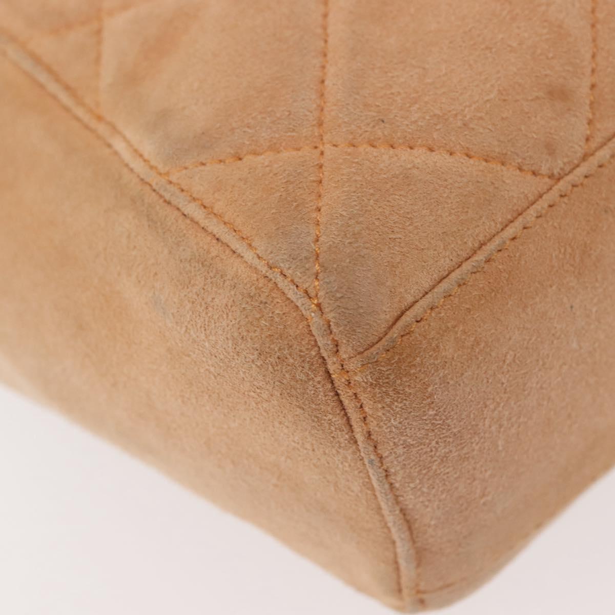 PRADA Chain Shoulder Bag Suede Beige Gold Auth 135314