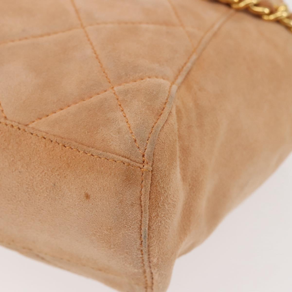 PRADA Chain Shoulder Bag Suede Beige Gold Auth 135314