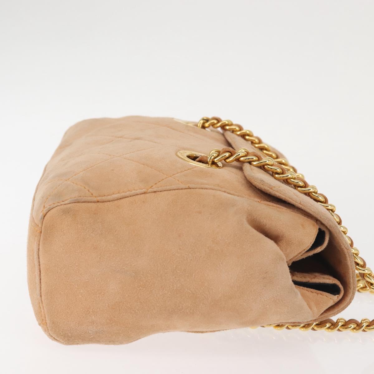 PRADA Chain Shoulder Bag Suede Beige Gold Auth 135314