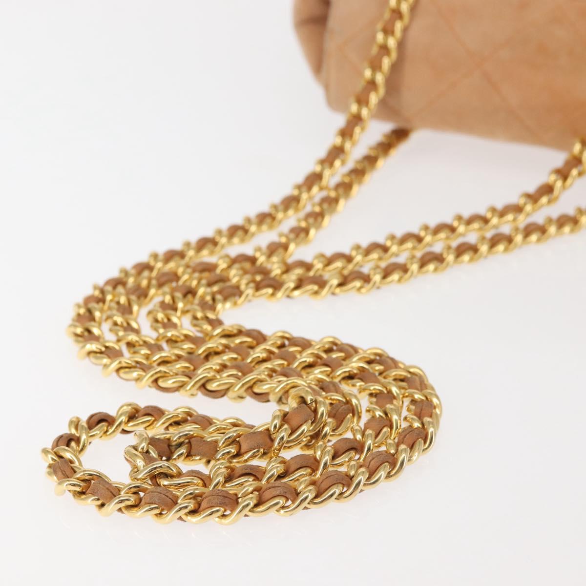 PRADA Chain Shoulder Bag Suede Beige Gold Auth 135314