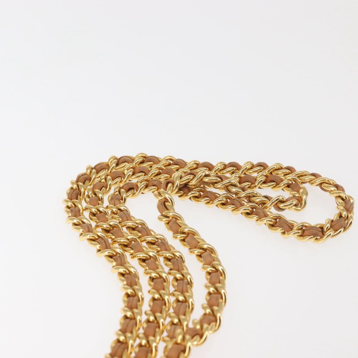 PRADA Chain Shoulder Bag Suede Beige Gold Auth 135314