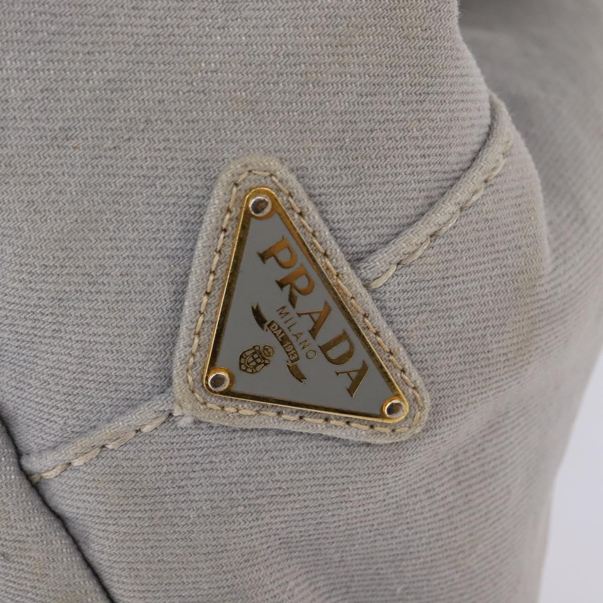 PRADA Canapa GM Hand Bag Canvas Gray Gold Auth 135318
