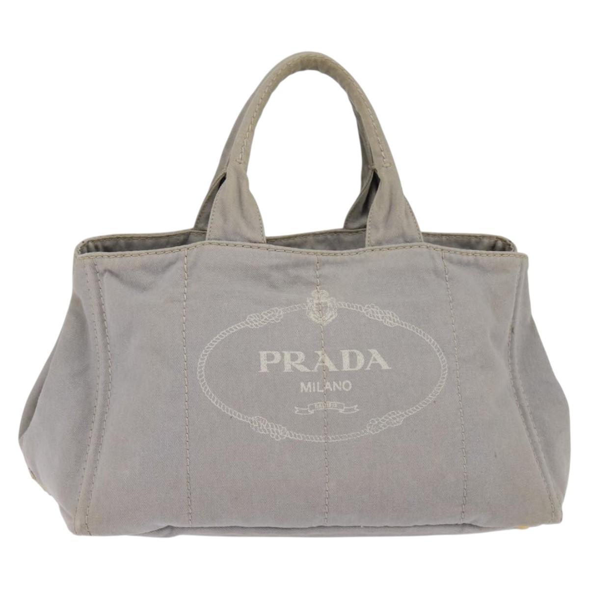 PRADA Canapa GM Hand Bag Canvas Gray Gold Auth 135318