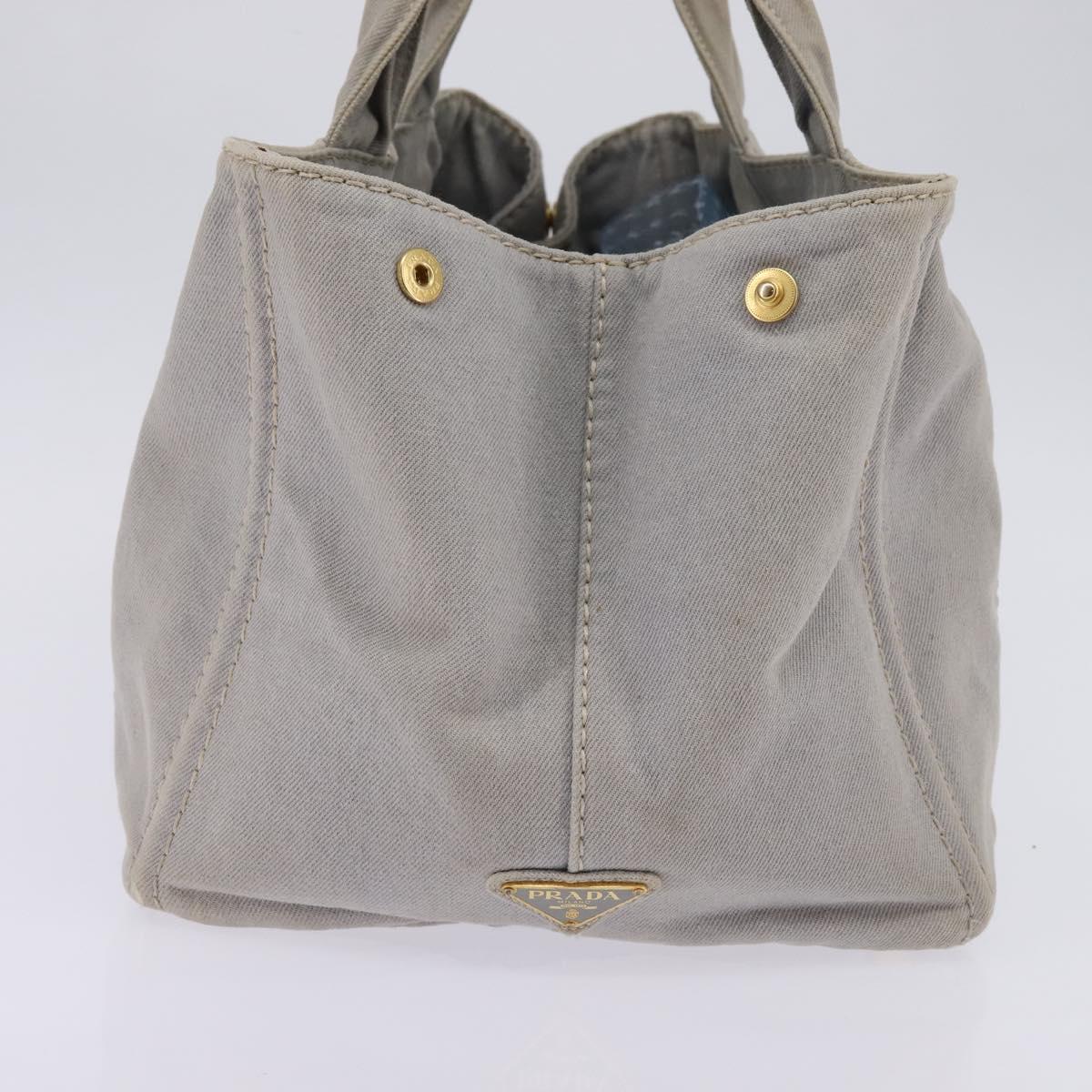 PRADA Canapa GM Hand Bag Canvas Gray Gold Auth 135318