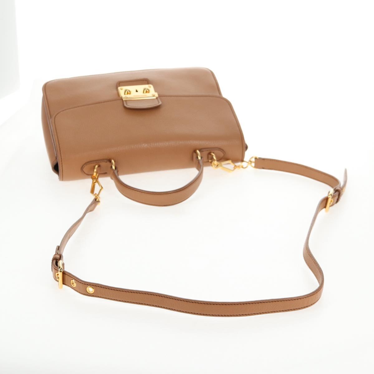 Miu Miu Hand Bag Leather 2way Brown Gold Auth 135322V