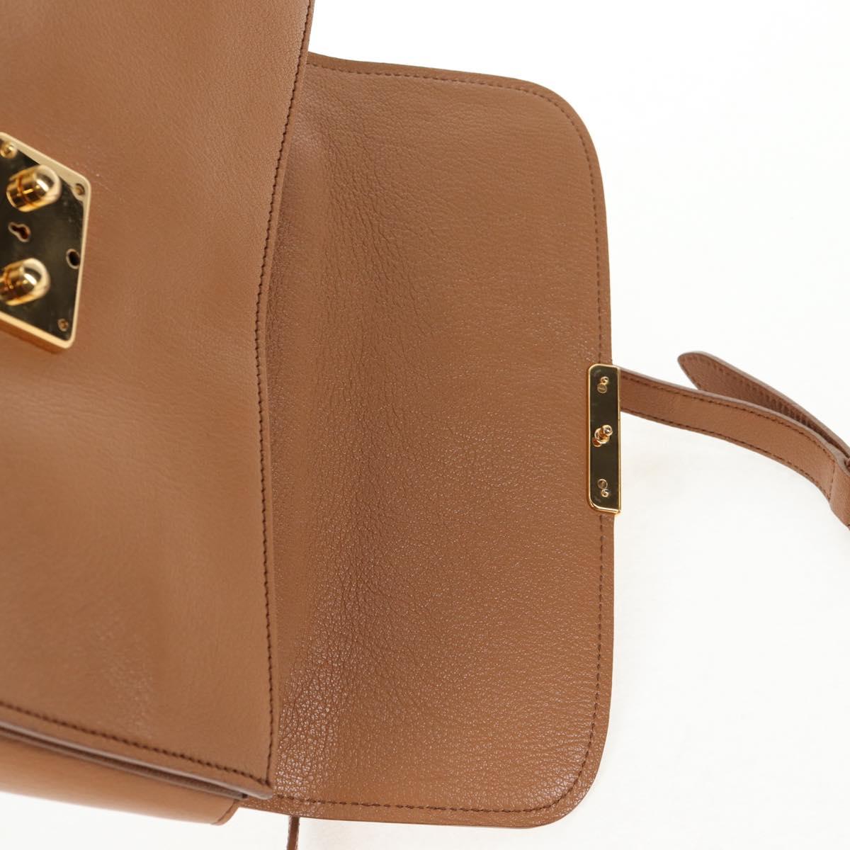 Miu Miu Hand Bag Leather 2way Brown Gold Auth 135322V