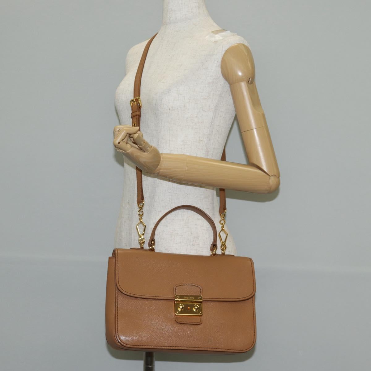Miu Miu Hand Bag Leather 2way Brown Gold Auth 135322V