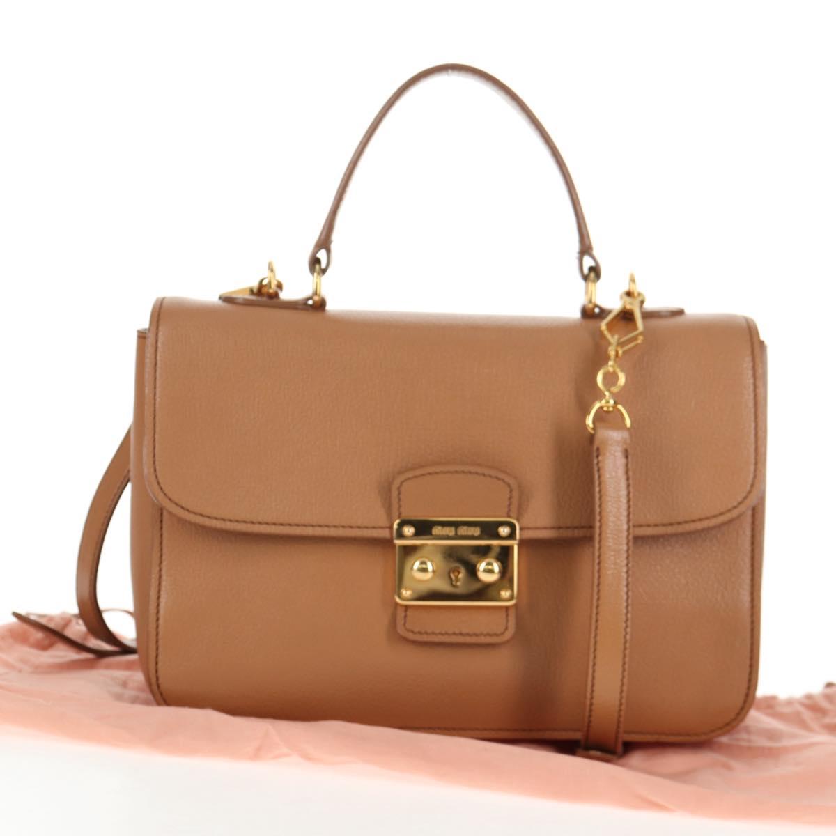 Miu Miu Hand Bag Leather 2way Brown Gold Auth 135322V