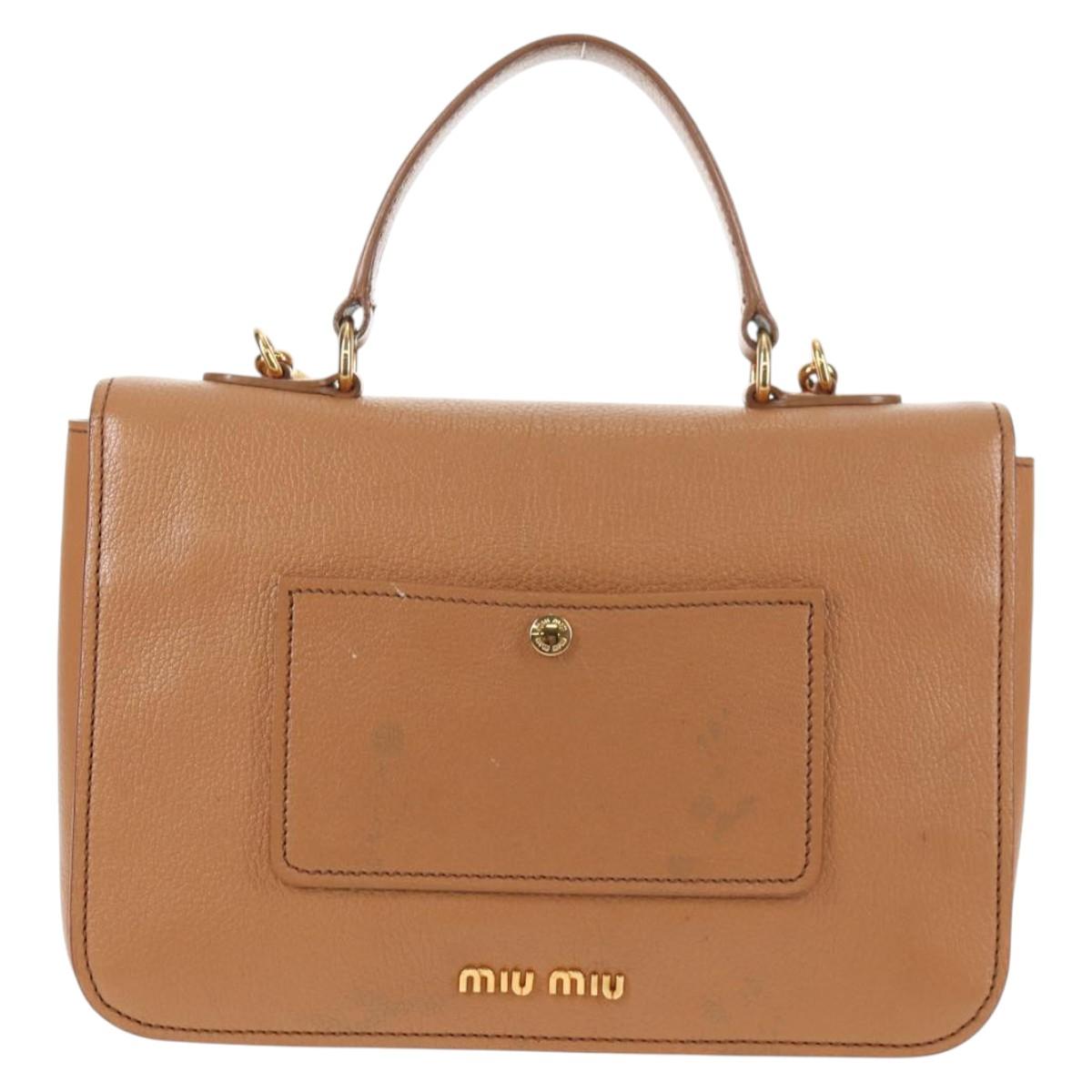 Miu Miu Hand Bag Leather 2way Brown Gold Auth 135322V