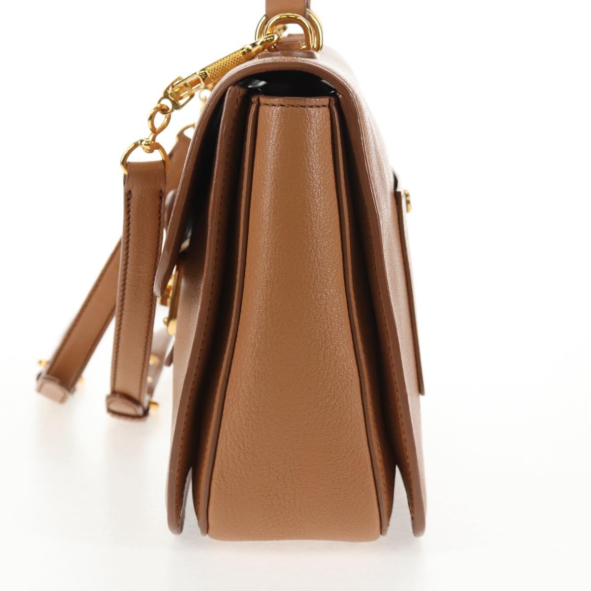 Miu Miu Hand Bag Leather 2way Brown Gold Auth 135322V