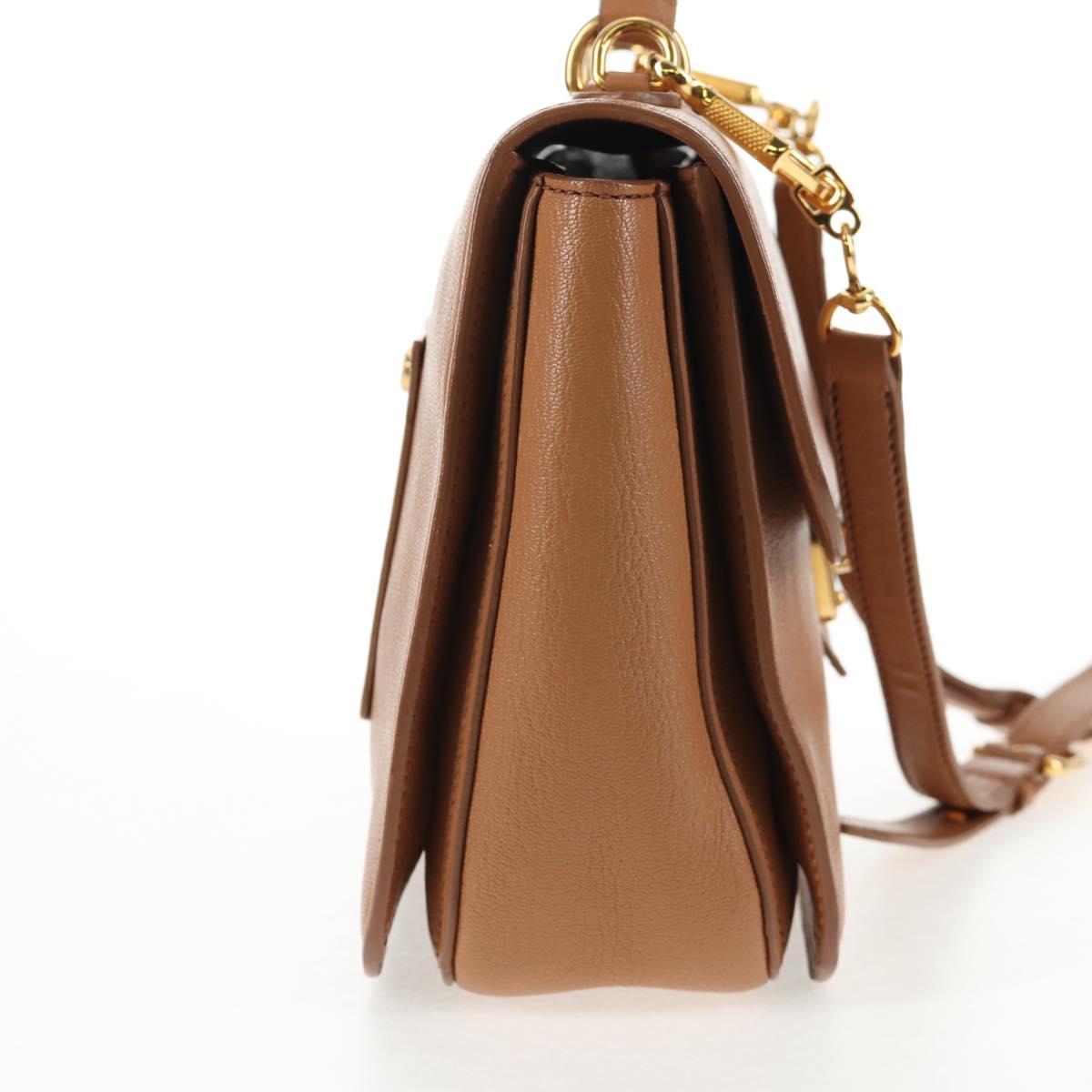 Miu Miu Hand Bag Leather 2way Brown Gold Auth 135322V