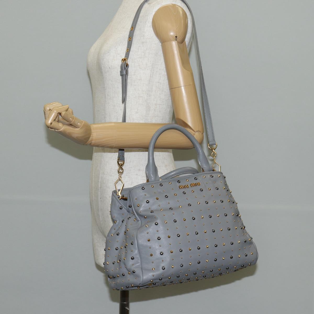 Miu Miu Hand Bag Leather 2way Gray Gold Auth 135324V