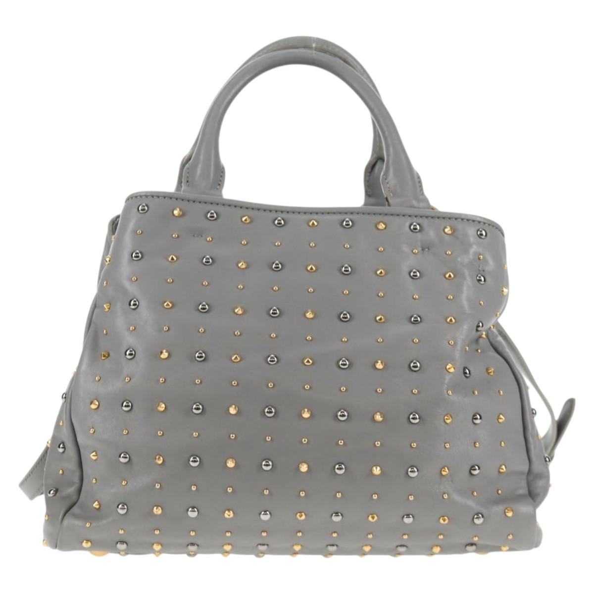 Miu Miu Hand Bag Leather 2way Gray Gold Auth 135324V