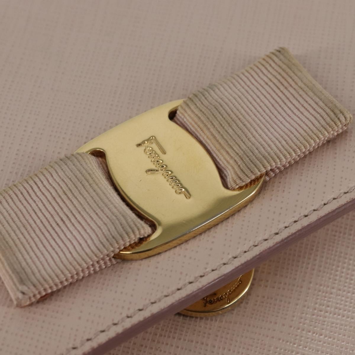 Salvatore Ferragamo Chain Shoulder Bag Leather Pink Gold Auth 135336
