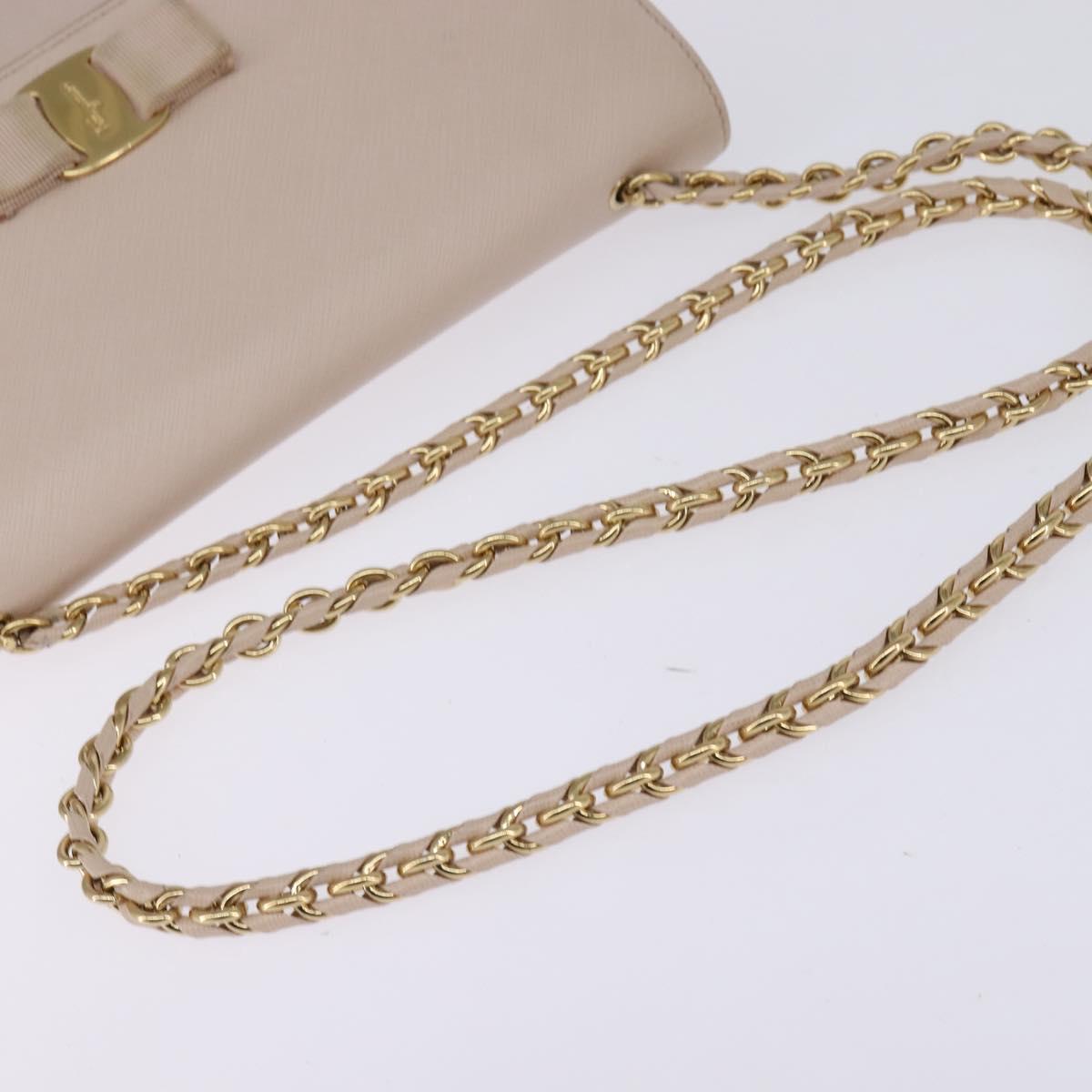 Salvatore Ferragamo Chain Shoulder Bag Leather Pink Gold Auth 135336