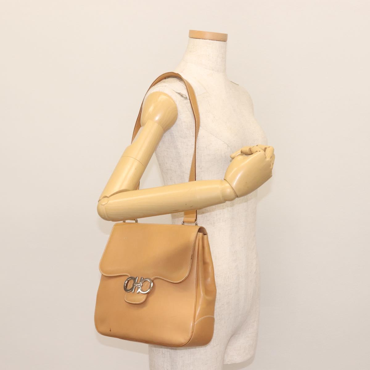 Salvatore Ferragamo Gancini Shoulder Bag Leather Brown Silver Auth 135337
