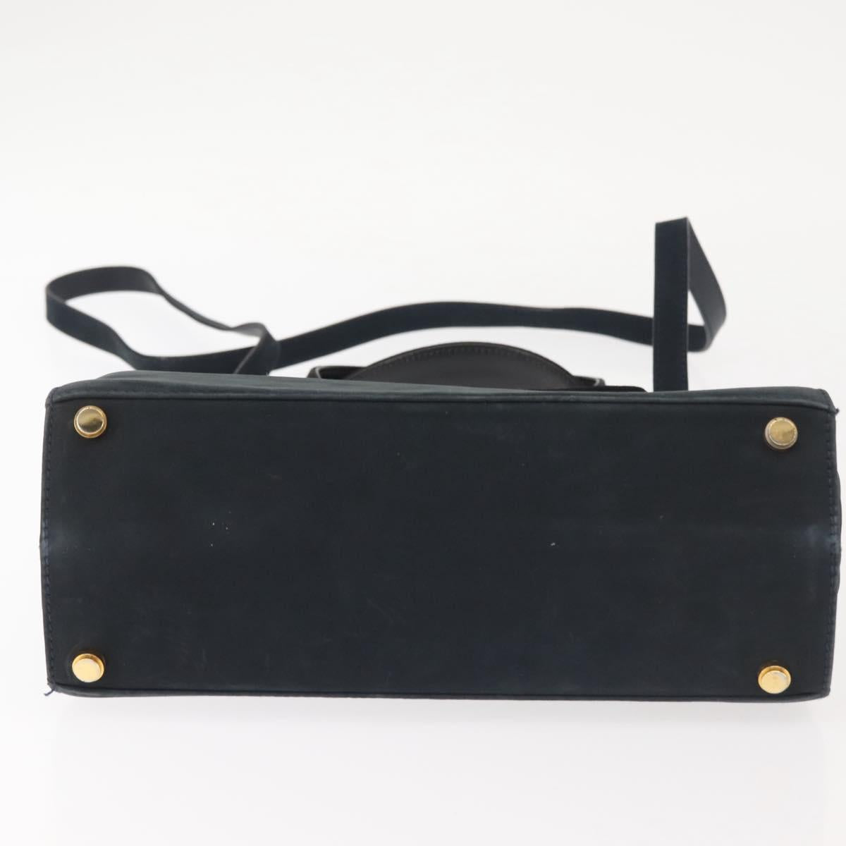 Salvatore Ferragamo Hand Bag Suede 2way Black Gold Auth 135339