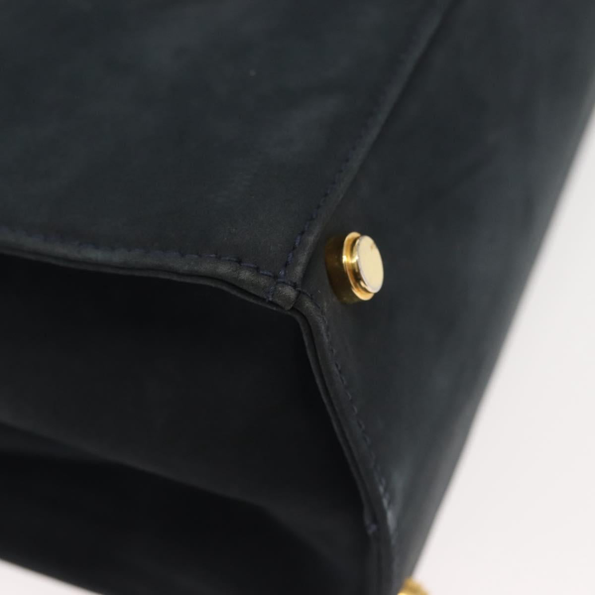 Salvatore Ferragamo Hand Bag Suede 2way Black Gold Auth 135339