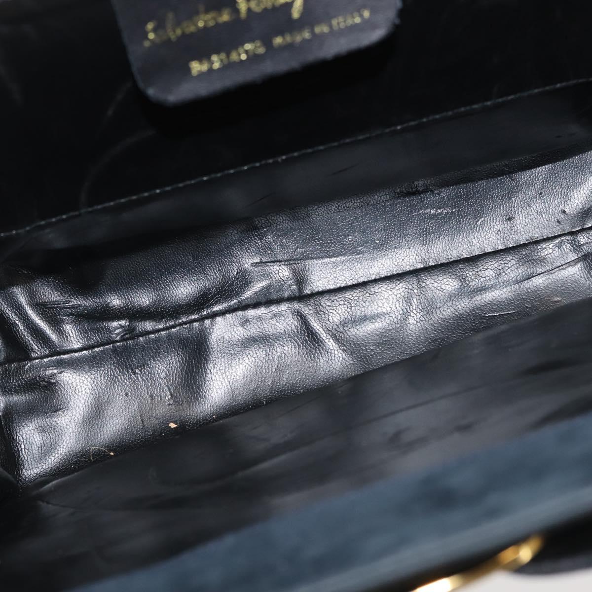 Salvatore Ferragamo Hand Bag Suede 2way Black Gold Auth 135339