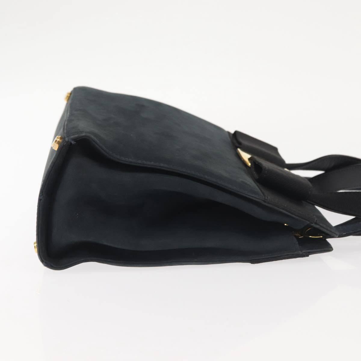 Salvatore Ferragamo Hand Bag Suede 2way Black Gold Auth 135339