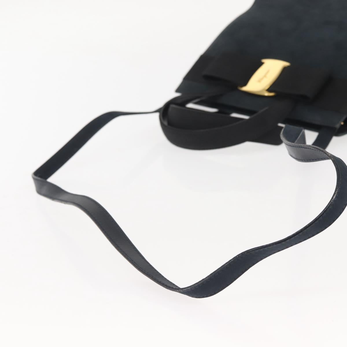 Salvatore Ferragamo Hand Bag Suede 2way Black Gold Auth 135339