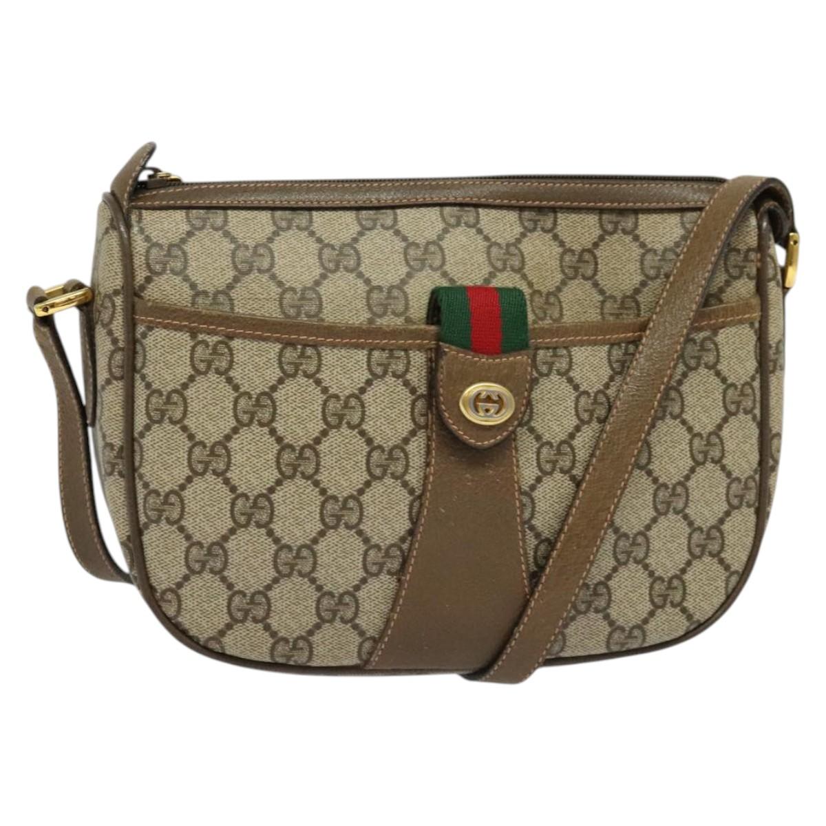 GUCCI GG Supreme Web Sherry Line Shoulder Bag PVC Beige 89 02 032 Auth 135357
