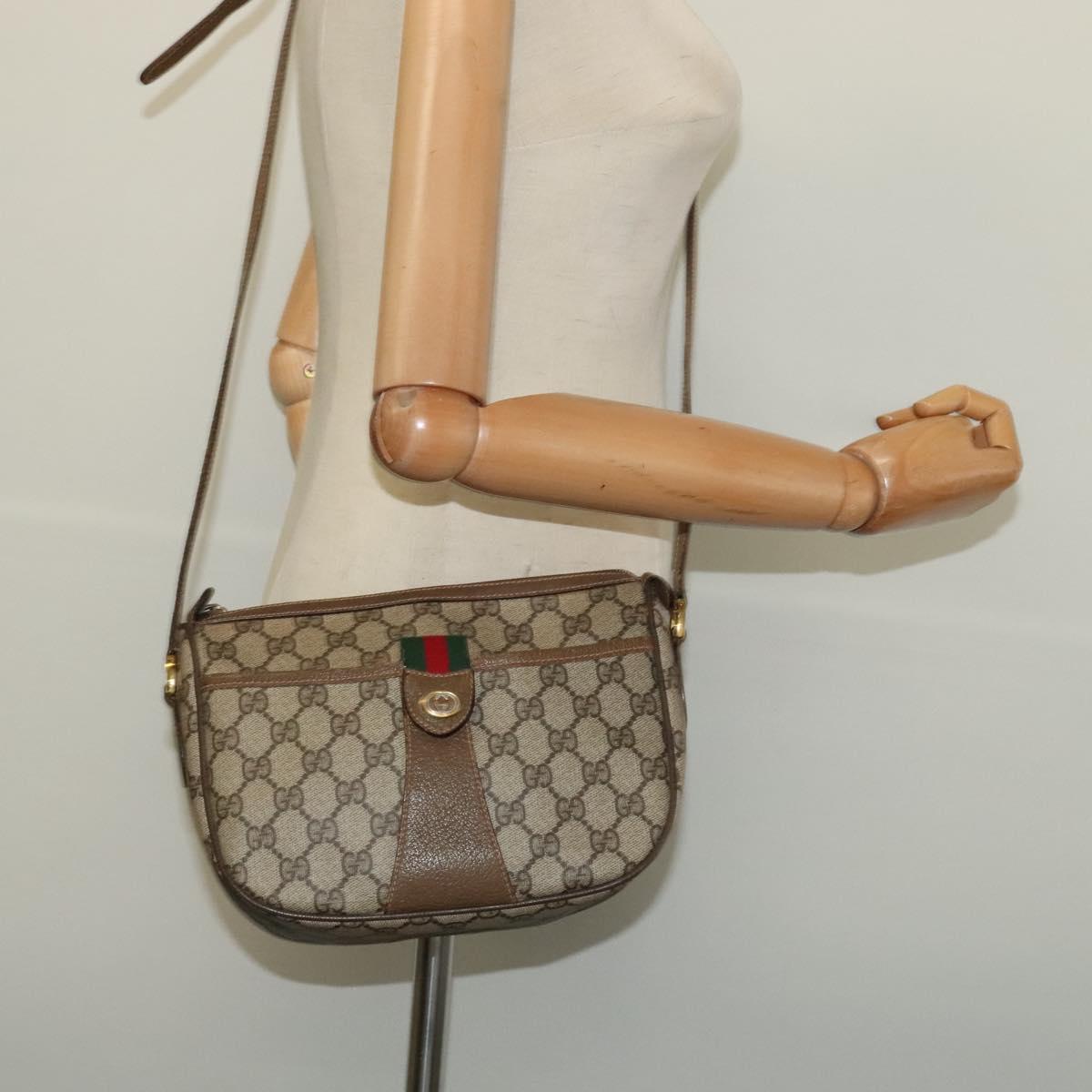 GUCCI GG Supreme Web Sherry Line Shoulder Bag PVC Beige 89 02 032 Auth 135357