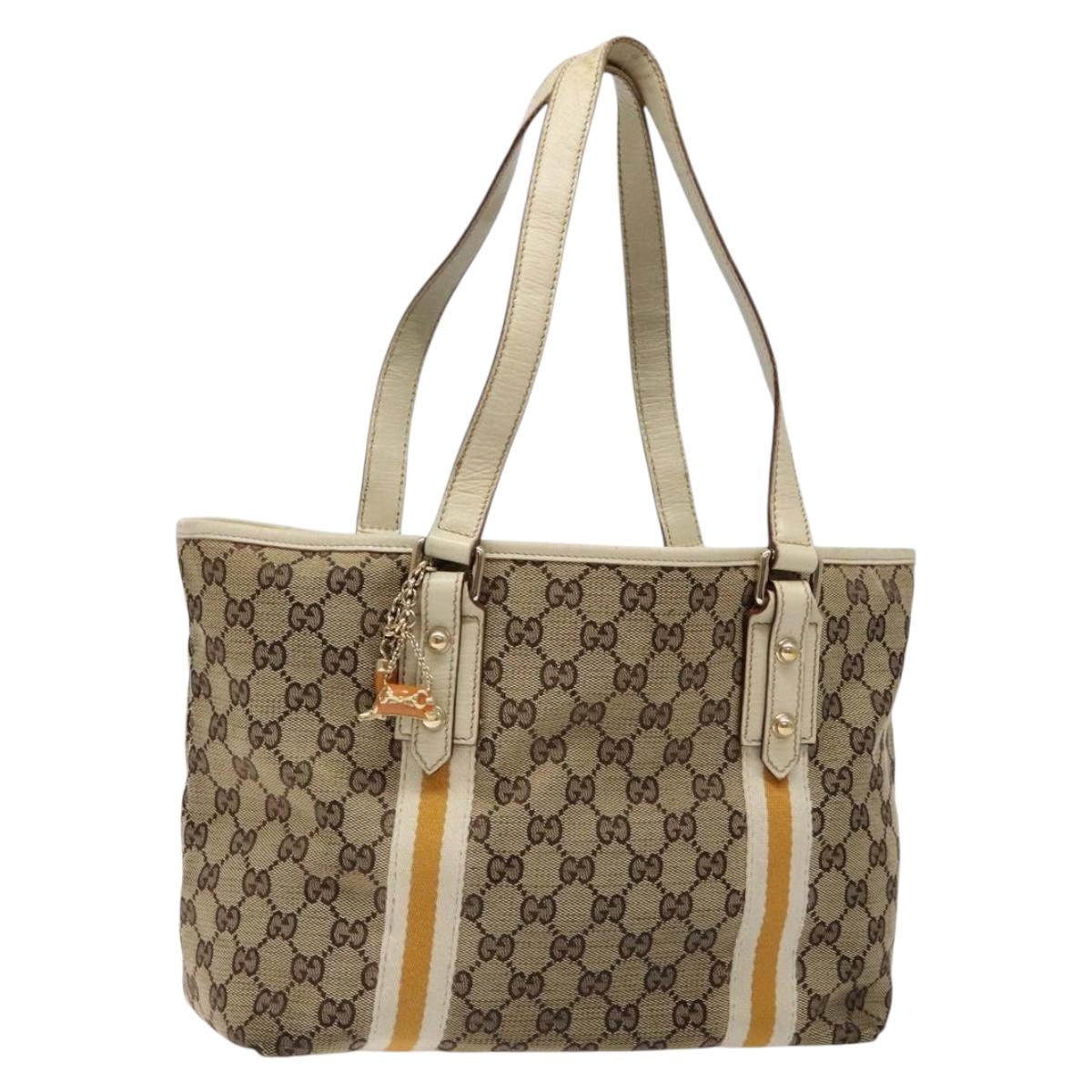 GUCCI GG Canvas Sherry Line Tote Bag Beige Gold 137396 Auth 135378