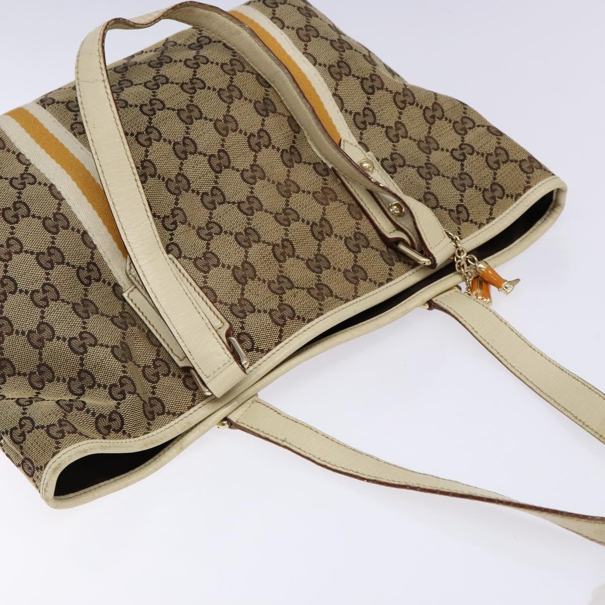 GUCCI GG Canvas Sherry Line Tote Bag Beige Gold 137396 Auth 135378