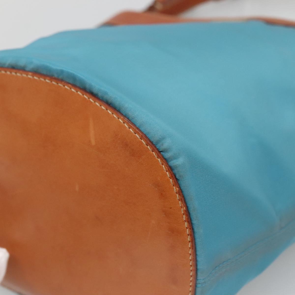 PRADA Shoulder Bag Nylon Leather Silver Blue Auth 135381