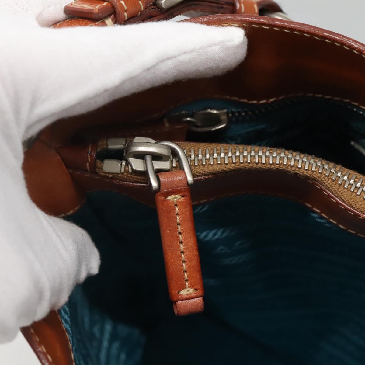 PRADA Shoulder Bag Nylon Leather Silver Blue Auth 135381