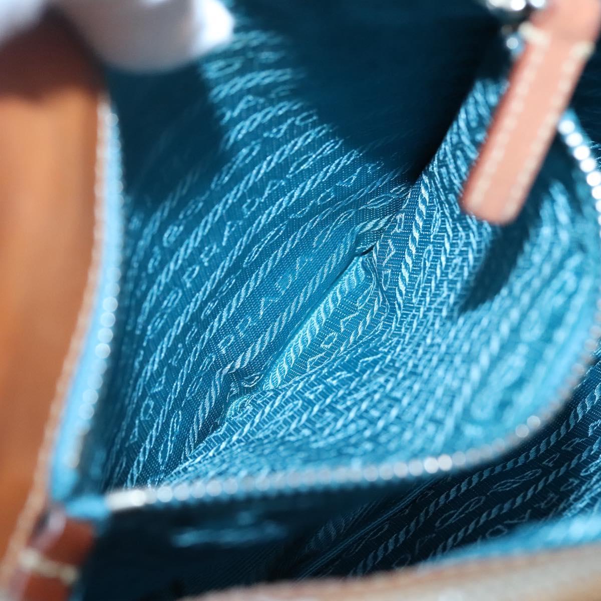 PRADA Shoulder Bag Nylon Leather Silver Blue Auth 135381