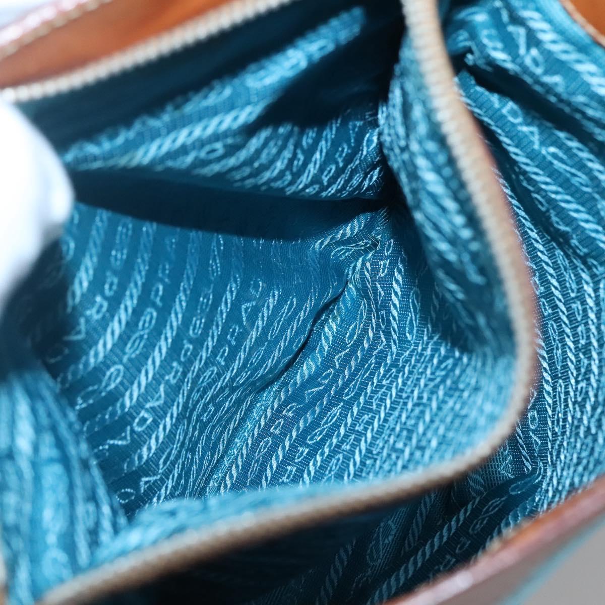 PRADA Shoulder Bag Nylon Leather Silver Blue Auth 135381