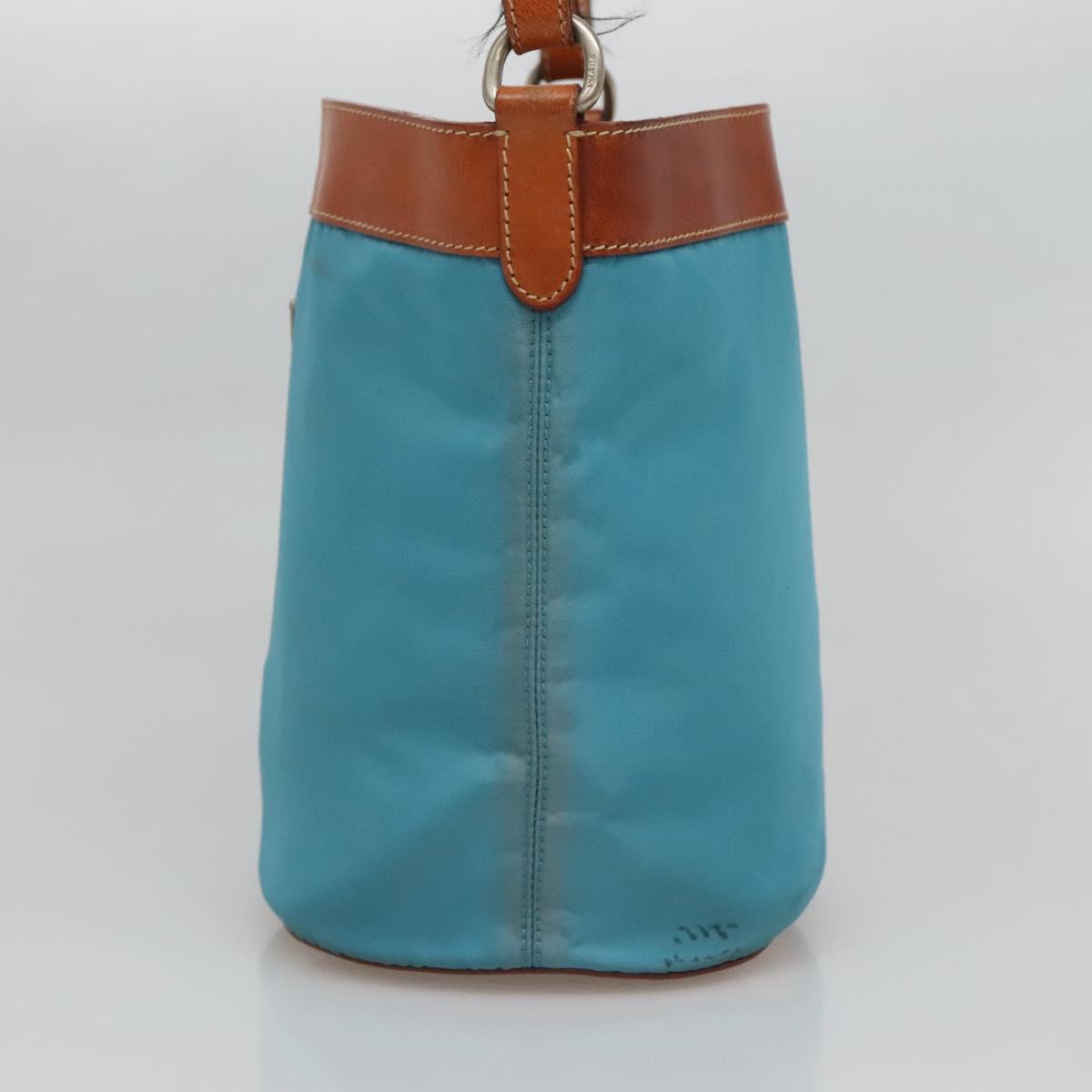 PRADA Shoulder Bag Nylon Leather Silver Blue Auth 135381