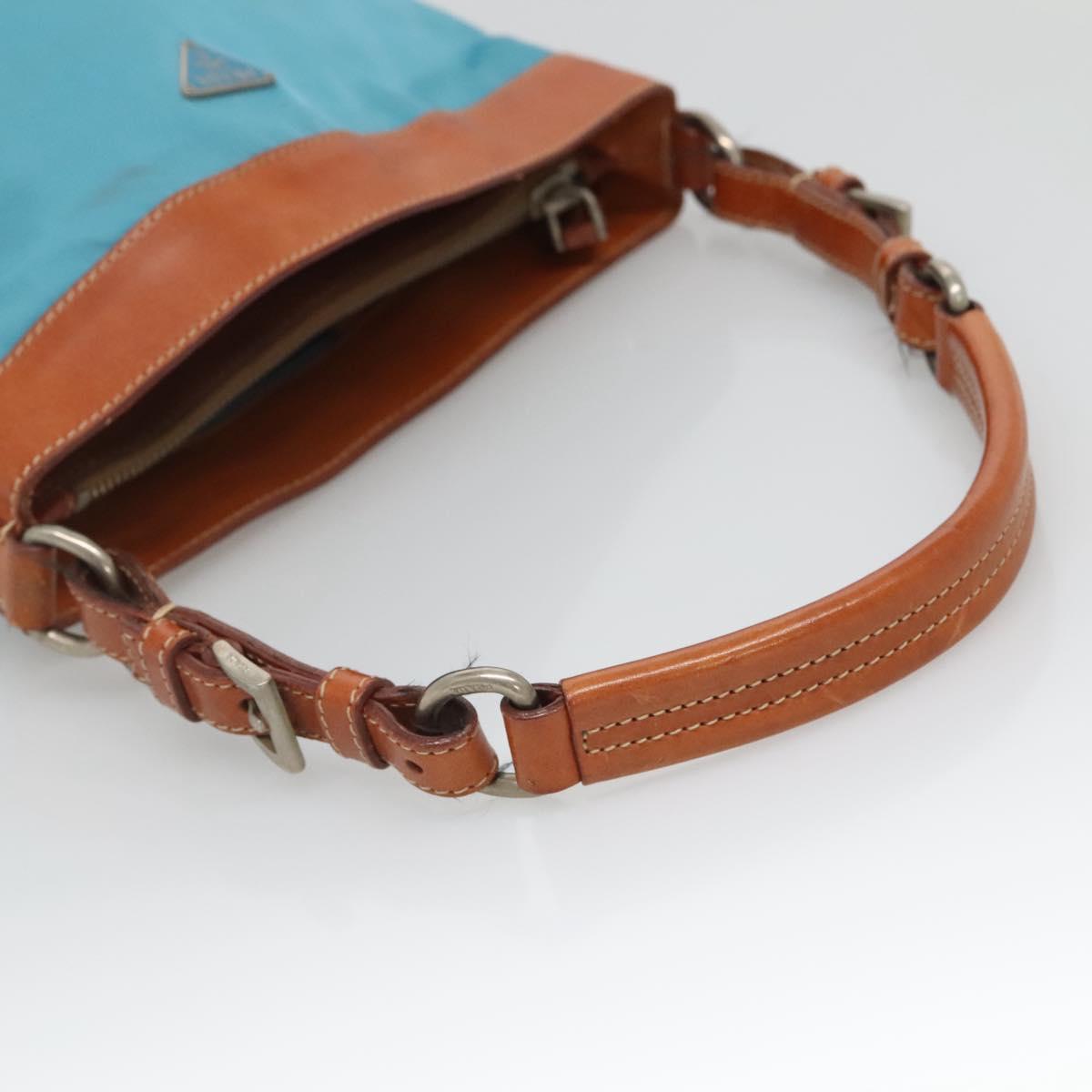 PRADA Shoulder Bag Nylon Leather Silver Blue Auth 135381