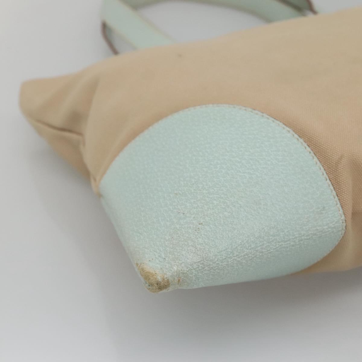 PRADA Tote Bag Canvas Beige Silver Auth 135383